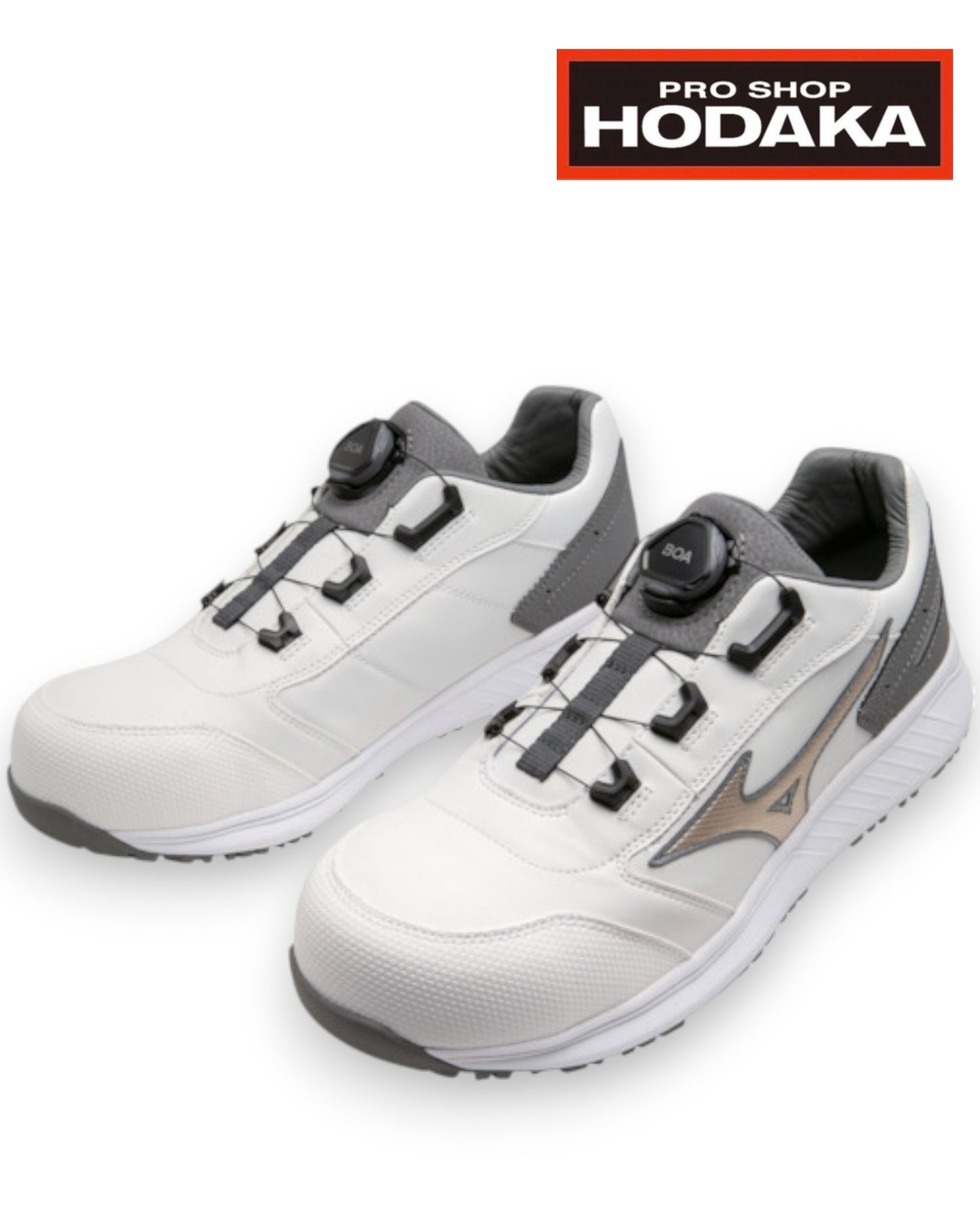 【展示品】ミズノ 安全靴 F1GA2317 SU51L ホワイト×ゴールド×シルバ-